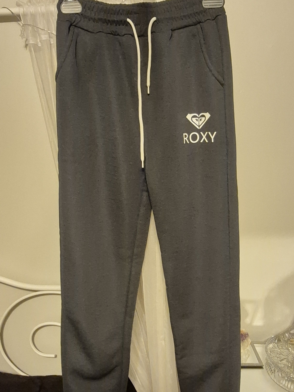 Roxy Charcoal Gray Logo Sweatpants with White Drawcord